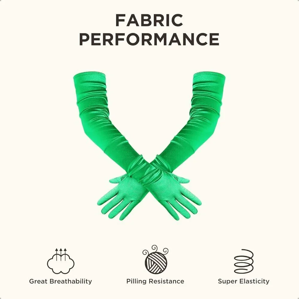 Women's Long Satin Gloves Green Stretchy Upper Arm Length Costume Design